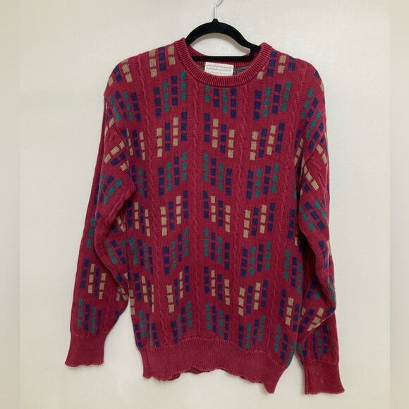 Vintage Red Geometric Print Grandpa Sweater - Size L - Picture 1 of 5